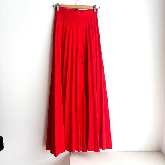 Vintage 70s Pleated Super Wide Leg Palazzo Pants Bright Red XS/S - Picture 1 of 6